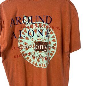 Vintage Around Alone Yacht Race Tee Large Orange Made in USA Preppy Sailing